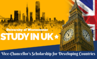 Vice-Chancellor’s Scholarship for Developing Countries at University of Westminster in UK, 2020