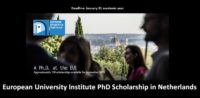 European University Institute PhD Scholarship in Netherlands, 2019