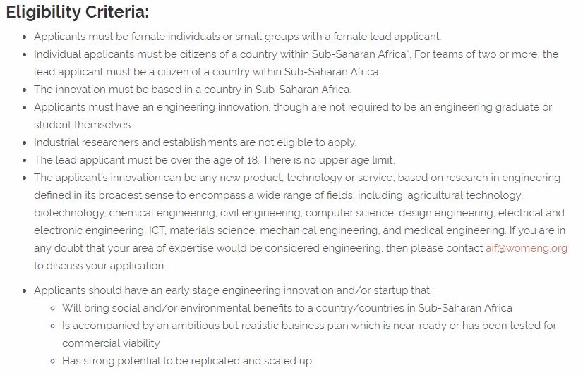 WomEng/Royal Academy of Engineering's Africa Innovation Fellowship, 2019