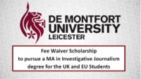Fee Waiver Scholarship for the UK and EU Students at De Montfort University, 2019