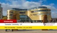 PhD Studentship for International Students at Teesside University in UK, 2019
