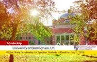 University of Birmingham Egypt Global Study UK Outstanding Achievement Scholarships, 2019