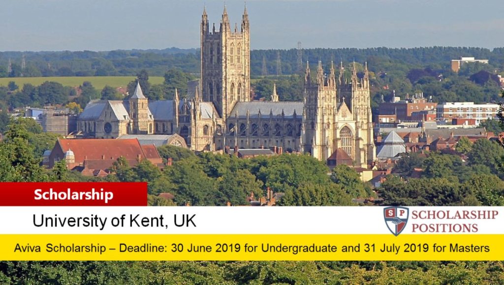 University of Kent Aviva Scholarship for International Students in UK, 2019