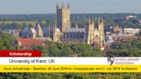 University of Kent Aviva Scholarship for International Students in UK, 2019