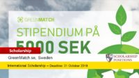 GreenMatch Scholarship for International Students in Sweden, 2019