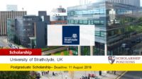 University of Strathclyde Presidents Scholarship for International Students in UK, 2019