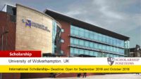 Vice-Chancellor’s International Scholarship at University of Wolverhampton in UK, 2019-2020