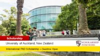 Dean's International Doctoral Scholarship at University of Auckland, New Zealand