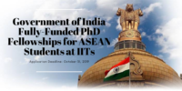 Government of India Fully-Funded PhD Fellowships for ASEAN Students at IITs in India