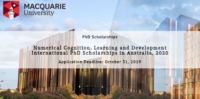 Numerical Cognition, Learning and Development International PhD Scholarships in Australia, 2020