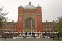 Study a Master's in Europe Scholarship at University of Birmingham in the UK