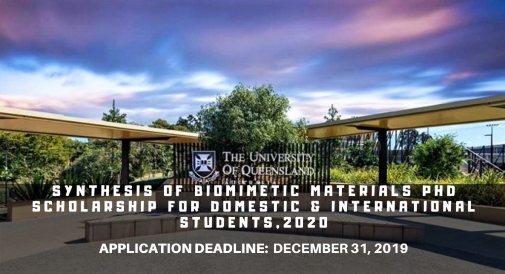 Synthesis of Biomimetic Materials PhD Scholarship for Domestic & International Students, 2020