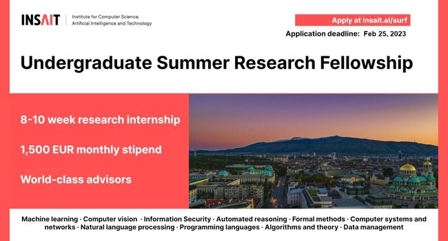 INSAIT Undergraduate Summer Research Fellowship in Bulgaria